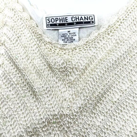 Sophie Chang Womens Dressy Rayon Beaded Crochet Blouse Ivory White Iridescent M - Picture 5 of 6